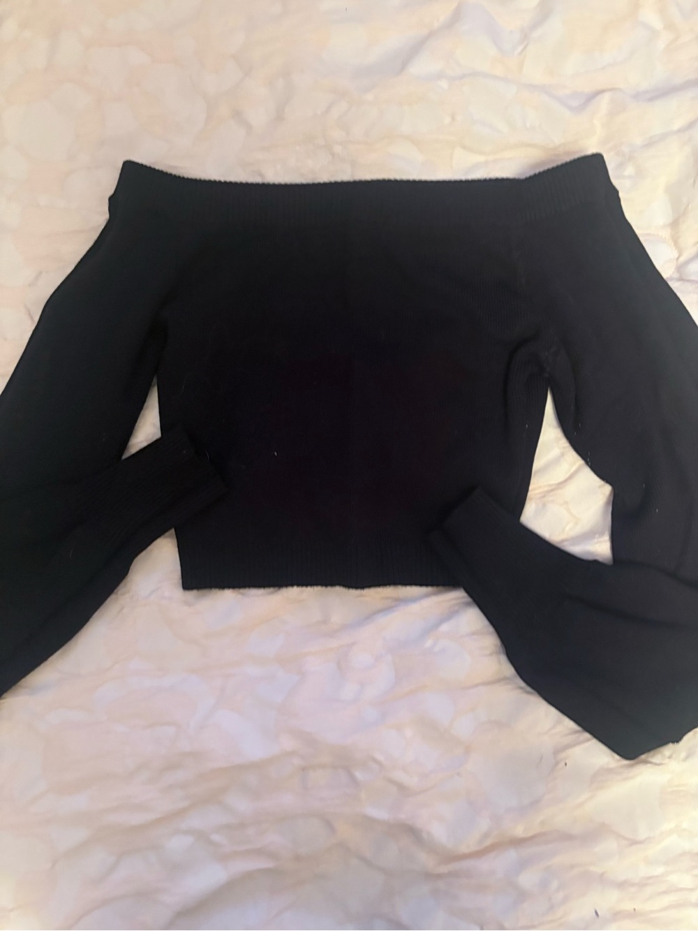 Garage Black Off Shoulder Rib Knit Cropped Sweater